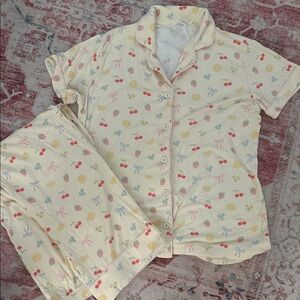 Cream Short-Sleeve Fruit Print Pajama Set